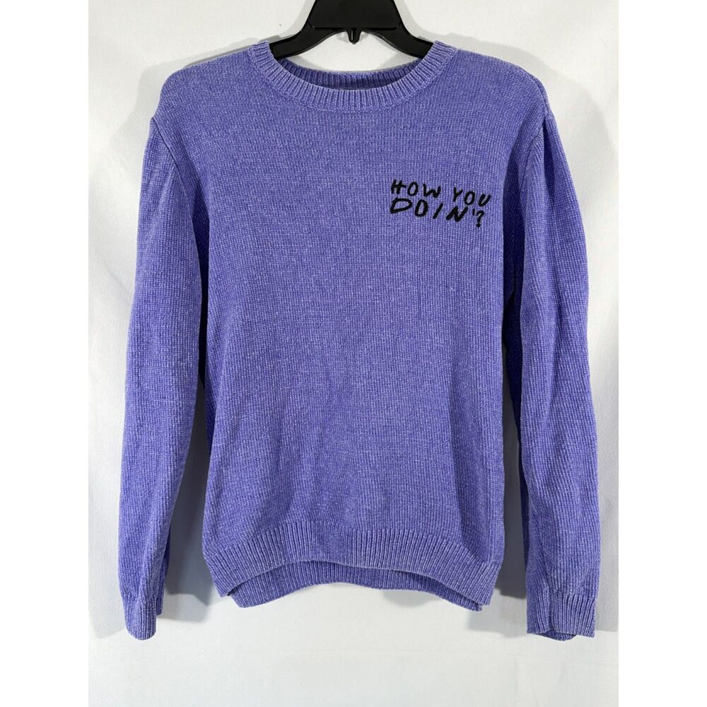Friends TV Show Women's L Purple How You Doin Chenille Knit Sweater